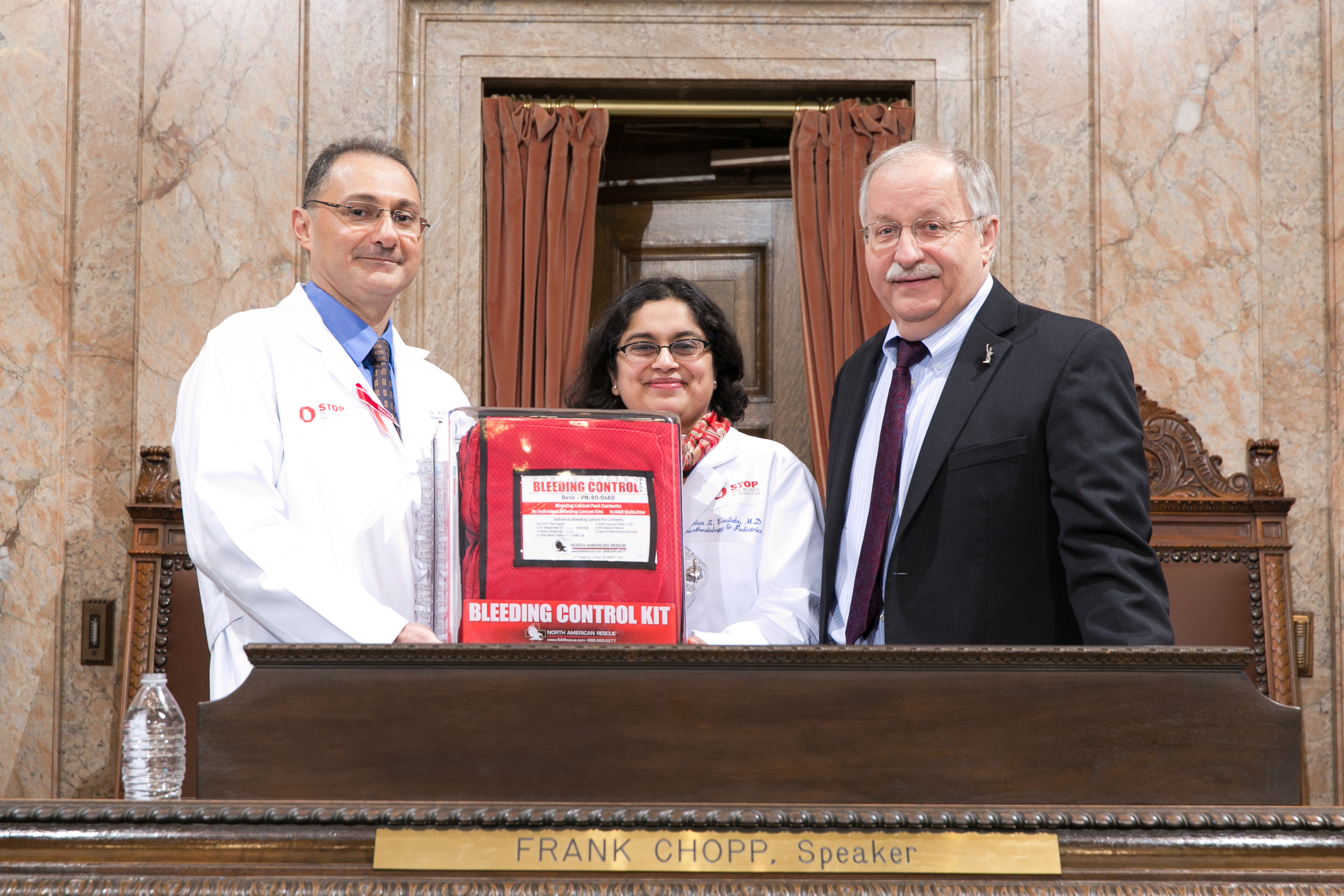 WA-ACS members present a bleeding control kit with Speaker Frank Chopp WA-ACS members present a bleeding control kit with Speaker Frank Chopp